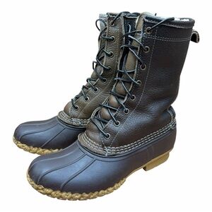 LL Bean women size 7M Sherpa Lined Bean Boots Green Leather